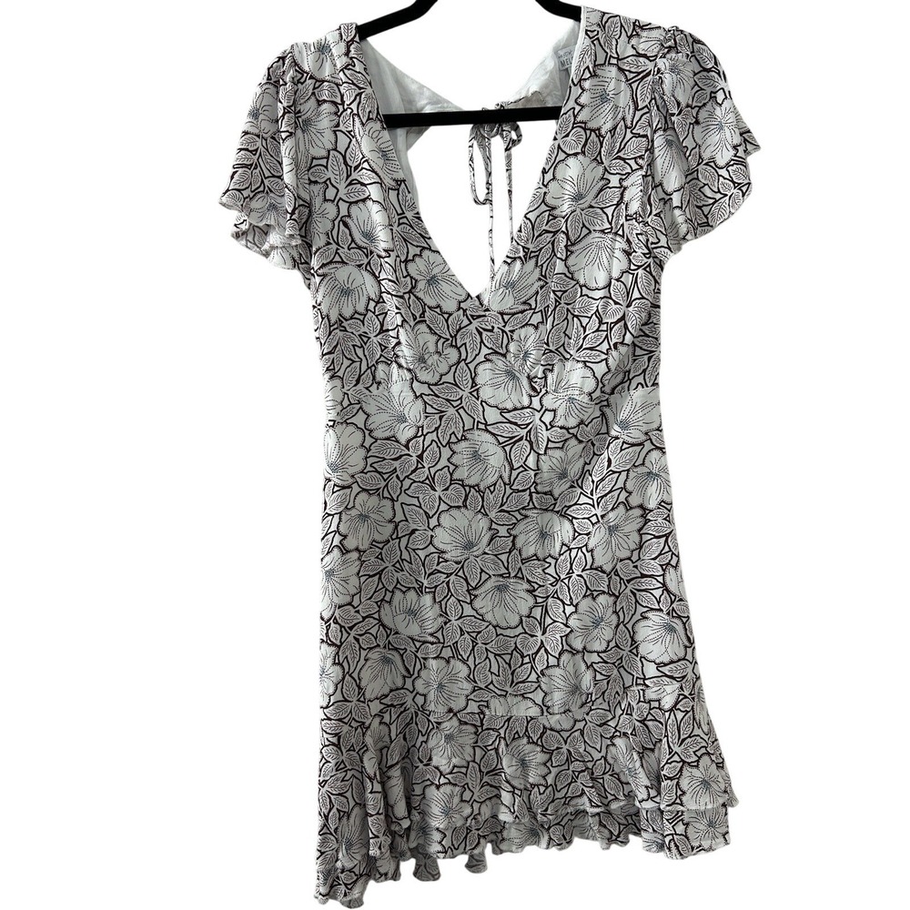 West of Melrose Floral Rayon Mini Dress S White Burgundy‎ Open Back Boho Summer